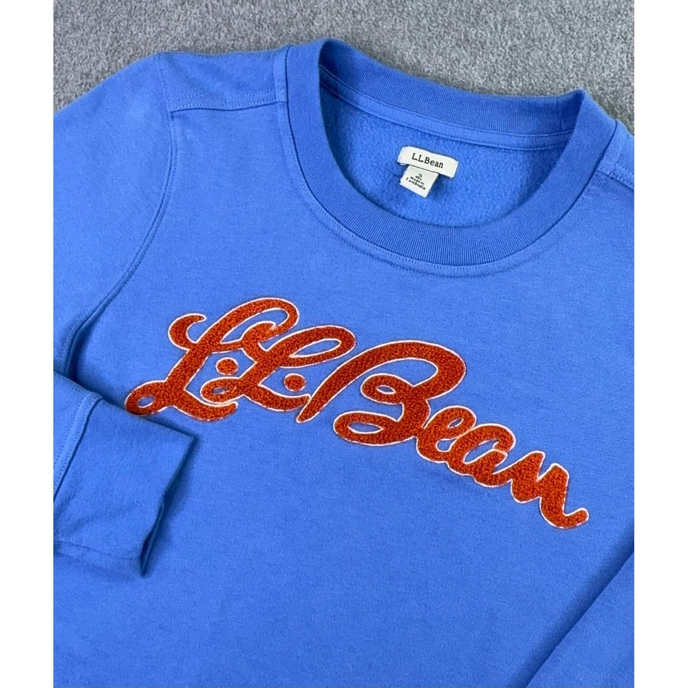 LL Bean 1912 Crewneck Sweatshirt Women's S Blue Cursive Spell Out Logo Pullover